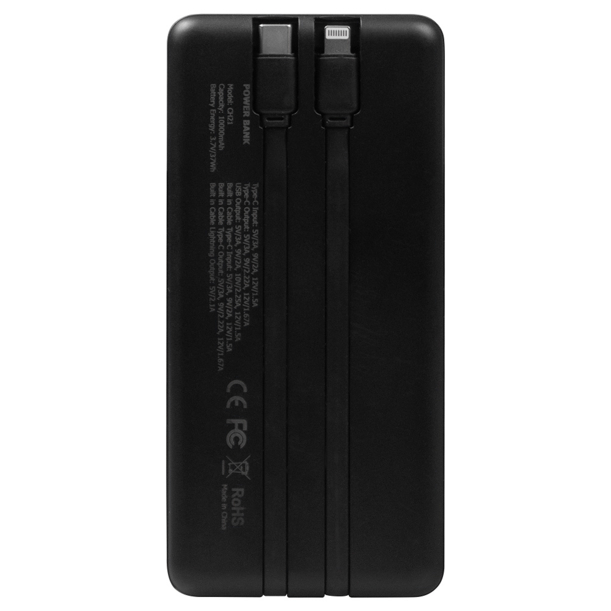 Внешний аккумулятор (powerbank)  «Stream 10»,  10 000 mAH, с двумя зарядными шнурами,  22,5W (Ватт)  super fast charge, Power Delivery (PD) 25.5W (dfnn),  c цифровым дисплеем для контроля заряда, черный (Изображение 4)