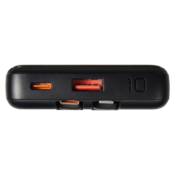 Внешний аккумулятор (powerbank)  «Stream 10»,  10 000 mAH, с двумя зарядными шнурами,  22,5W (Ватт)  super fast charge, Power Delivery (PD) 25.5W (dfnn),  c цифровым дисплеем для контроля заряда, черный (Изображение 6)
