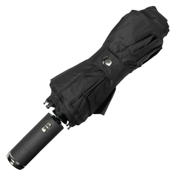Зонт складной автоматический, Forest Lotus Flashlight, диаметр 100 см, радиус 23 дюйма, 9 панелей, в подарочной коробке,  черный (Изображение 4)
