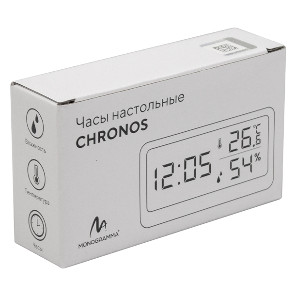 Часы настольные Chronos с термометром и гигрометром, с ж/к дисплеем, белые (Изображение 4)