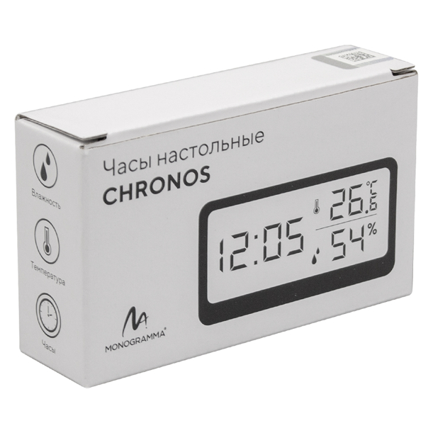 Часы настольные Chronos с термометром и гигрометром, с ж/к дисплеем, черные (Изображение 4)