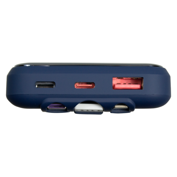 Внешний аккумулятор (powerbank) «Lumen», софт тач, 10 000 mAH, с тремя зарядными шнурами, 22,5W super fast charge, Power Delivery (PD) 20W (dfnn), QC3.0, темно-синий (Изображение 4)