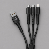 Дата-кабель Armor 3 в 1: micro USB, USB-C, Ligthning, 1.2м (черный)