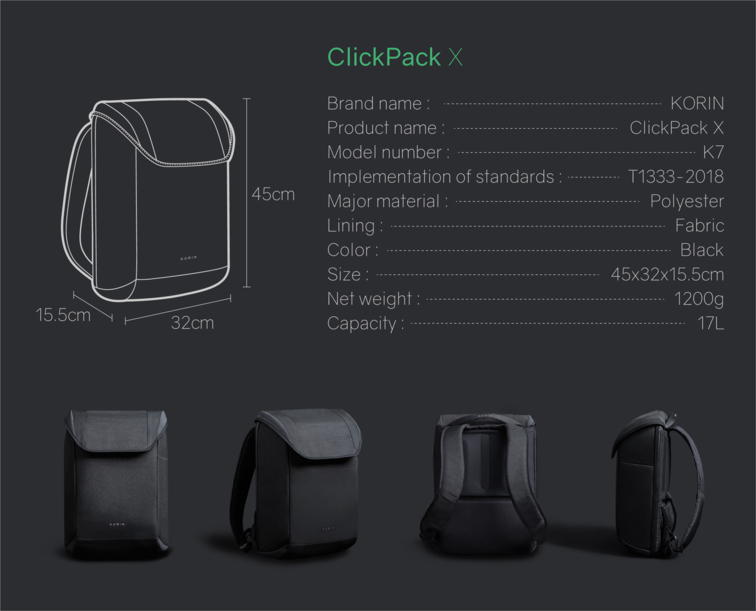 Рюкзак KORIN ClickPack X 45х32х15,5 см, с клапаном, черный (Изображение 20)
