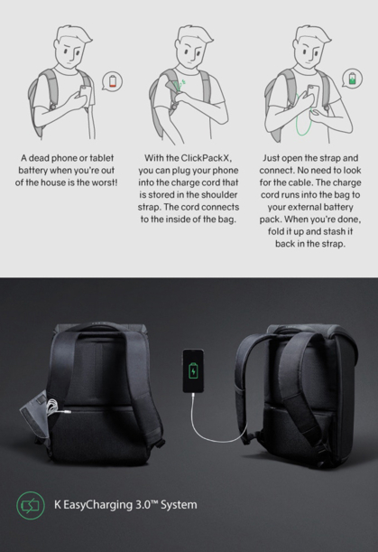 Рюкзак KORIN ClickPack X 45х32х15,5 см, с клапаном, черный (Изображение 37)