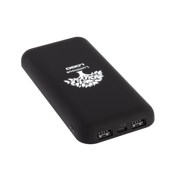 Беспроводное зарядное устройство "Sticky SOFTTOUCH", 10000 mAh с подсветкой логотипа и присосками (черный) (Изображение 3)