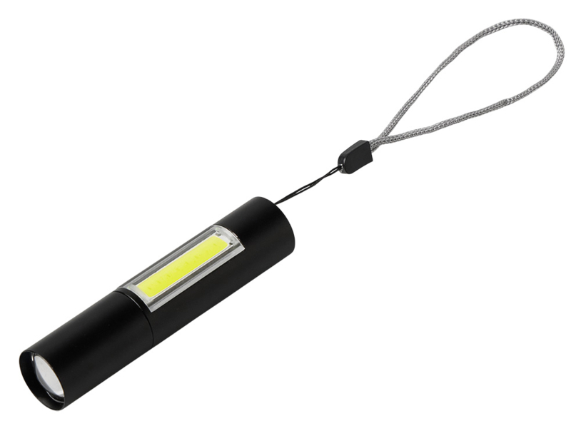 Фонарик аккумуляторный с фокусировкой и боковым светом «Дарт Т», 350+200 Лм (черный) (Изображение 4)
