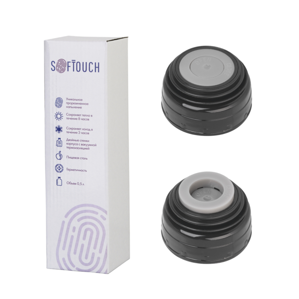 Термос "Крит" 500 мл, покрытие soft touch (черный) (Изображение 4)