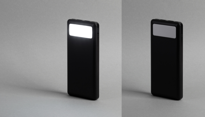 Зарядное устройство "Lumos" 10000 mAh с фонариком, черный (черный) (Изображение 2)