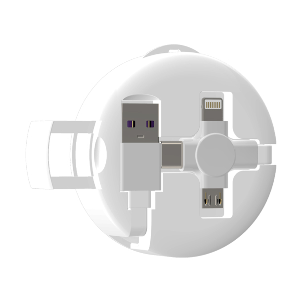 Кабель зарядный выдвижной USB Wingle  3-в-1 на Lightning, Micro-USB, Type-C «U50»  2,4 A, Quick Charge с подставкой для телефона, белый (Изображение 5)