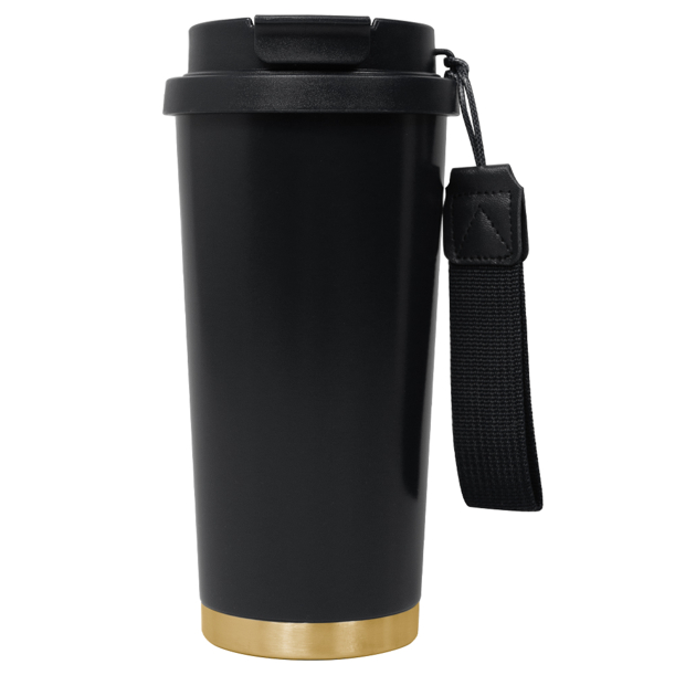 Термокружка Cosmostar металлическая, 550 мл, черная с золотом в тубусе (Изображение 1)
