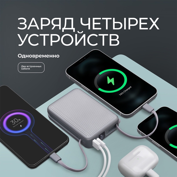 Внешний АКБ NRG Turbo Cable 20000 mAh, 22,5Вт 20000 mAh (графит) (Изображение 3)