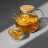 Заварочный чайник с бамбуковой крышкой «Sencha» (прозрачный, коричневая крышка) (Изображение 1)