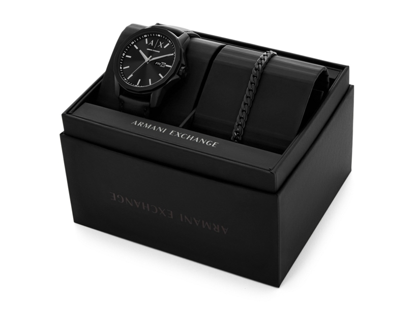 Подарочный набор: часы наручные мужские с браслетом (черный) (Изображение 5)