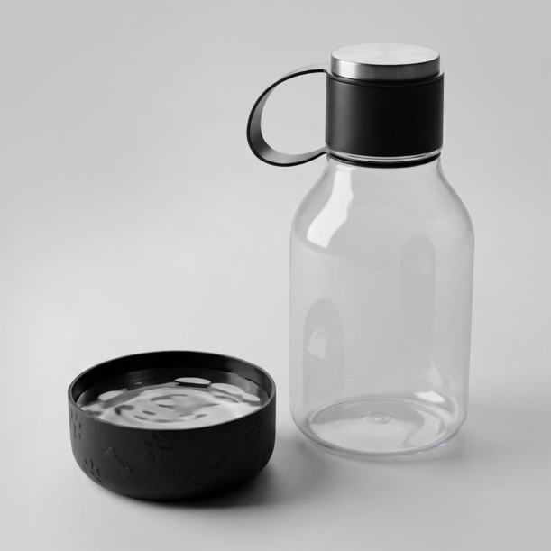 Бутылка для воды 2-в-1 «Dog Bowl Bottle» со съемной миской для питомцев, 1500 мл (черный) (Изображение 1)