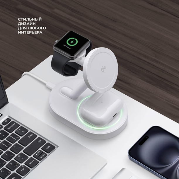 Беспроводная зарядная станция 3 в 1 MagSafe QI2 NEO (белый) (Изображение 3)