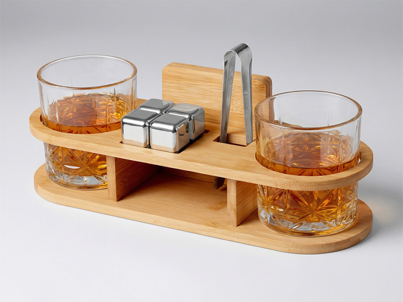 Набор для виски на бамбуковой подставке «Boulevardier» (натуральный, прозрачный) (Изображение 2)