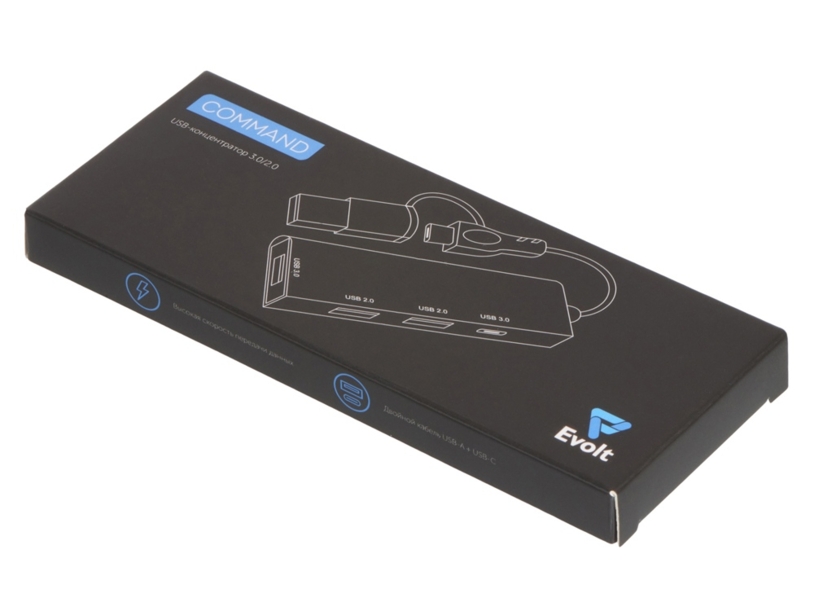USB-хаб «Command» с коннектором 2-в-1 USB-C и USB-A, 2.0/3.0 (черный) (Изображение 7)