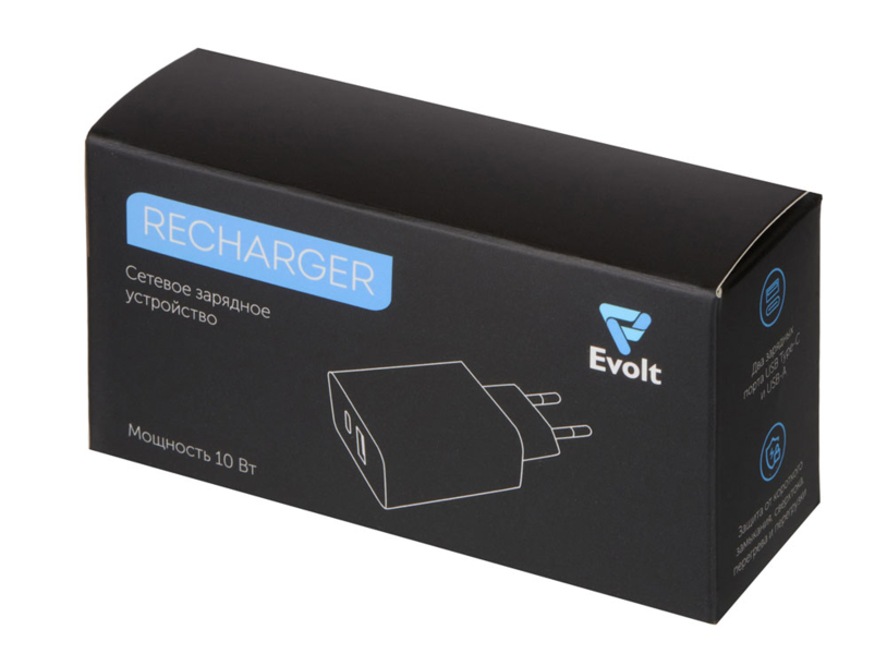 Сетевое зарядное устройство c выходами USB-A и USB-C «Recharger», 10 Вт (белый) (Изображение 4)