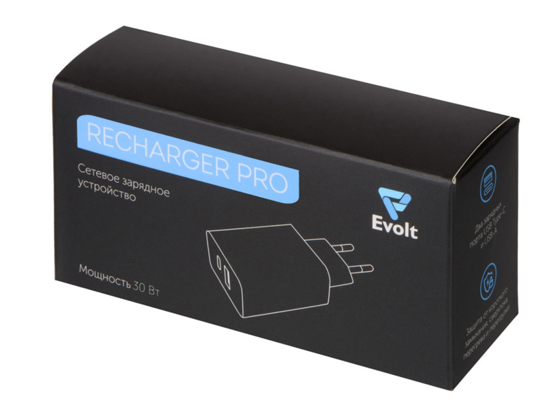 Сетевое зарядное устройство c выходами USB-A и USB-C и быстрой зарядкой QC/PD «Recharger Pro», 30 Вт (белый) (Изображение 4)