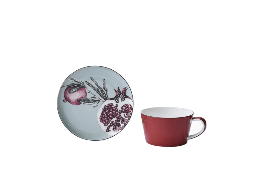 Набор чашка и блюдце «TEA SET 1 BLU» (голубой/красный) (Изображение 2)