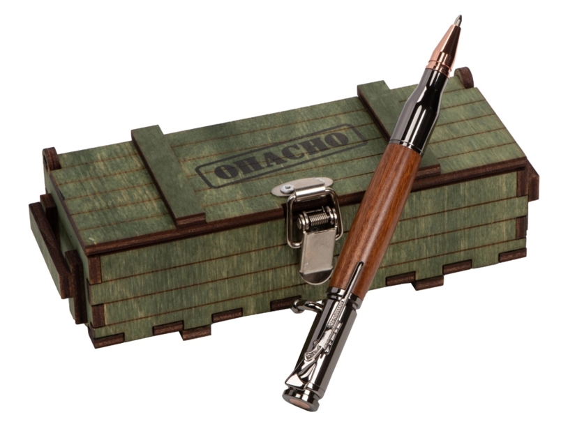 Ручка шариковая Падук (ручка- коричневый, gun, розовое золото, подарочная коробка- зеленый) (Изображение 3)