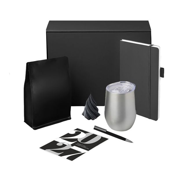 Подарочный набор «Re:Start» с термокружкой, кофе и блокнотом (серебристый) (Изображение 2)