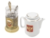 Чайный набор с подстаканником и фарфоровым чайником ЭГОИСТ-Л, золотистый/белый (Изображение 2)