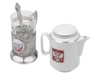 Чайный набор с подстаканником и фарфоровым чайником ЭГОИСТ-М, серебристый/белый (Изображение 2)