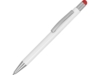 Ручка металлическая шариковая Flowery со стилусом (красный/белый)  (Изображение 2)