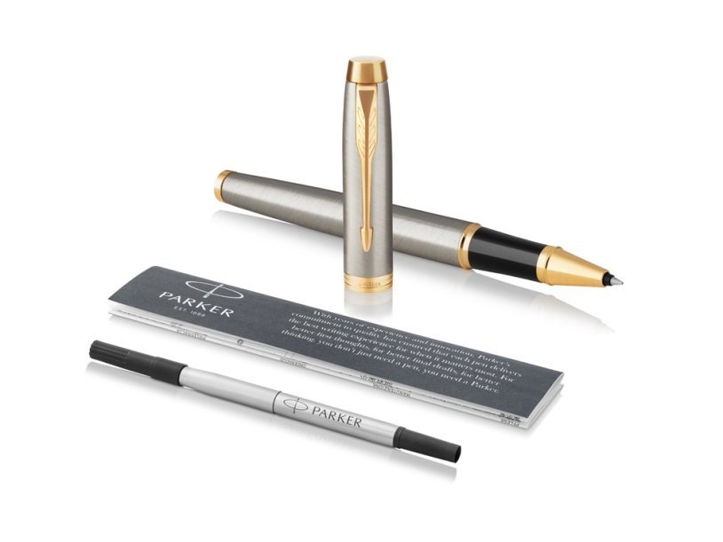 Ручка роллер Parker IM Core Brushed Metal GT (золотистый/серый)  (Изображение 3)