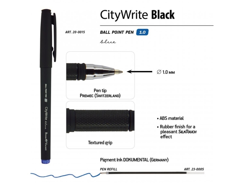 Ручка CityWrite.BLACK шариковая, черный пластиковый корпус, 1.0 мм, синяя (Изображение 3)