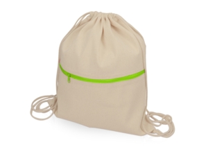 Рюкзак-мешок хлопковый Lark с цветной молнией (зеленое яблоко/натуральный) 