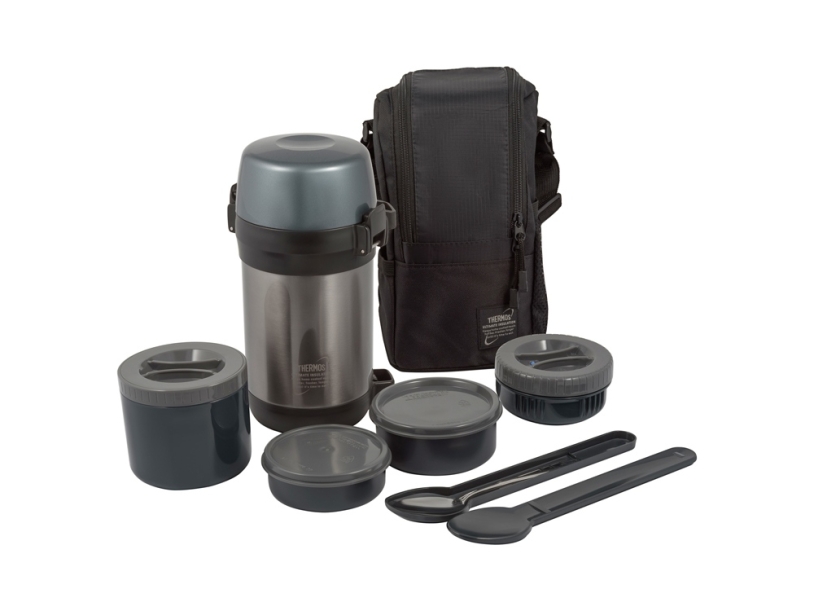 Термос из нерж.стали с пластиковыми контейнерами и ложкой тм THERMOS JLS-1601 Food 1.6L, серый (Изображение 1)