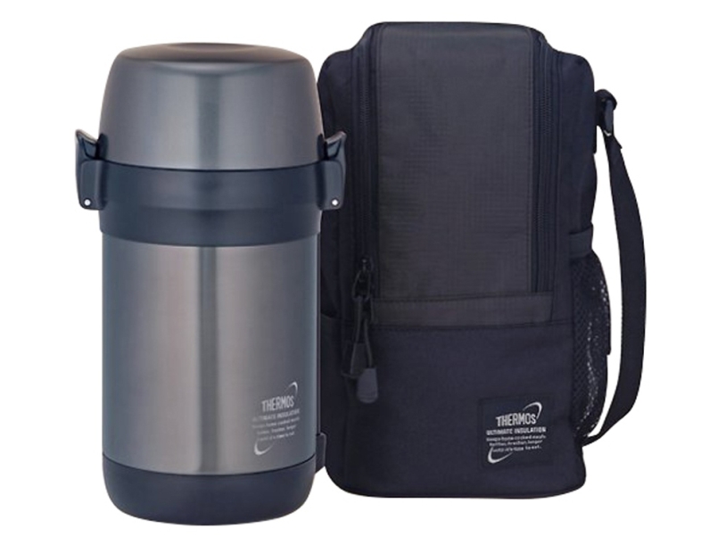 Термос из нерж.стали с пластиковыми контейнерами и ложкой тм THERMOS JLS-1601 Food 1.6L, серый (Изображение 2)