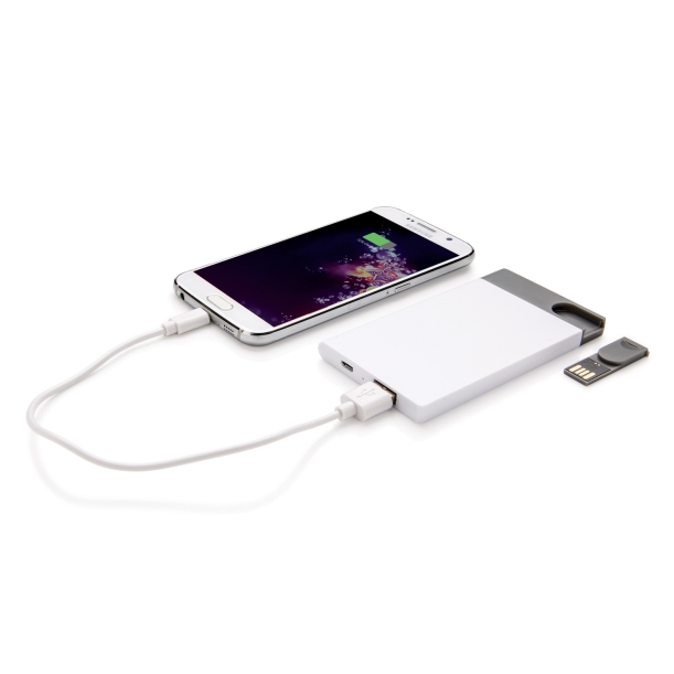 Зарядное устройство с USB–флешкой на 8 ГБ, 2500 mAh, белый (Изображение 1)