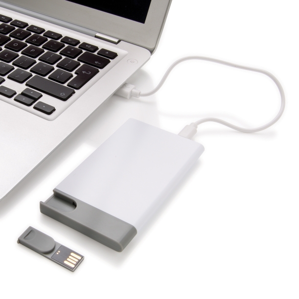 Зарядное устройство с USB–флешкой на 8 ГБ, 2500 mAh, белый (Изображение 4)