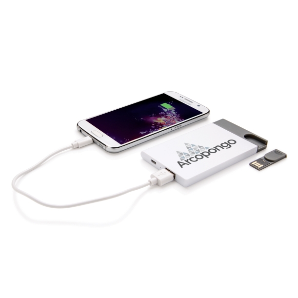 Зарядное устройство с USB–флешкой на 8 ГБ, 2500 mAh, белый (Изображение 3)