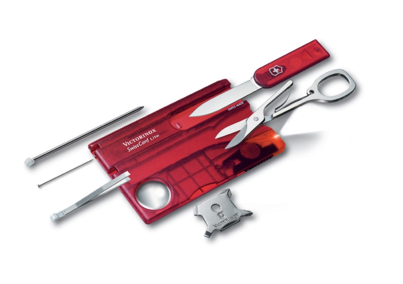 Швейцарская карточка SwissCard Lite, 13 функций (красный прозрачный)  (Изображение 2)