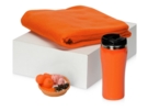 Подарочный набор с пледом, мылом и термокружкой (оранжевый/оранжевый) 