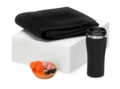 Подарочный набор с пледом, мылом и термокружкой (черный/оранжевый) 