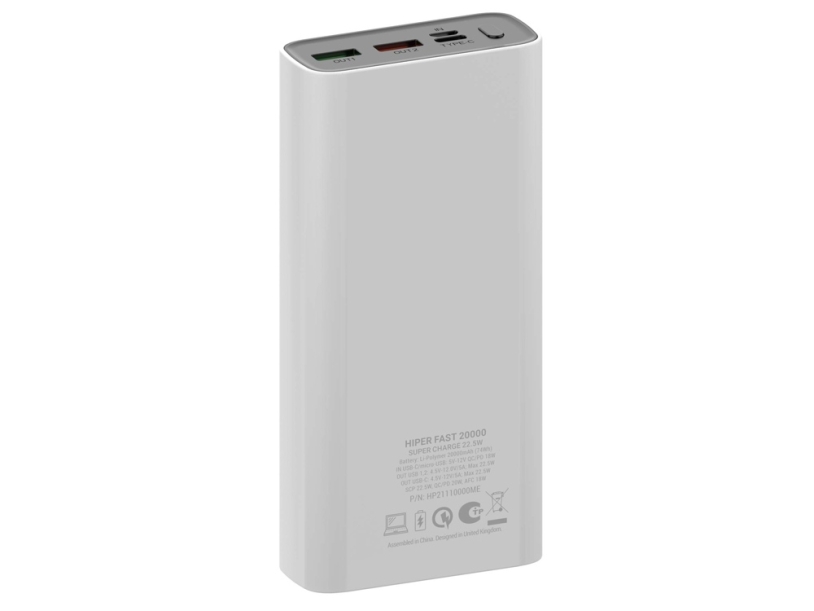 Портативный внешний аккумулятор FAST, 20000 mAh (белый)  (Изображение 2)