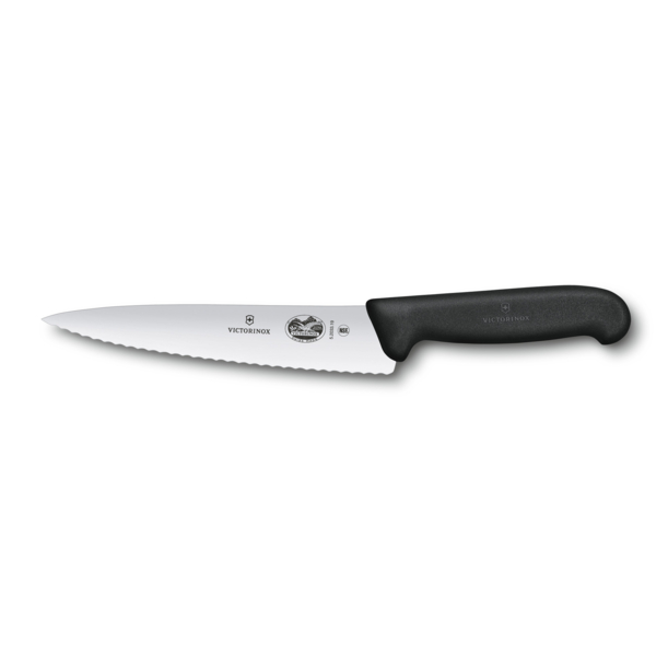 Нож разделочный VICTORINOX Fibrox с волнистым лезвием 19 см, чёрный (Изображение 1)
