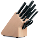 Набор из 9 столовых приборов VICTORINOX: 6 ножей, вилка д/мяса, ножницы, мусат, в буковой подставке