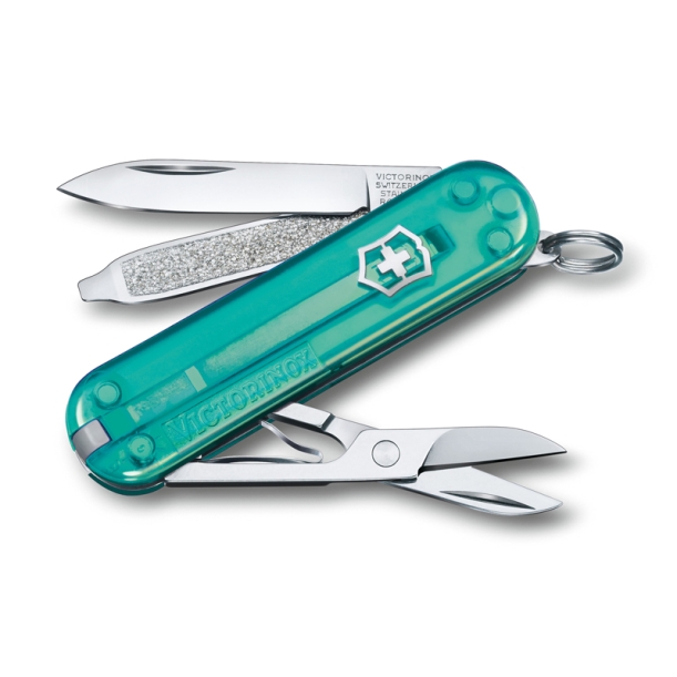 Нож-брелок VICTORINOX Classic SD Colors "Tropical Surf", 58 мм, 7 функций, полупрозрачный бирюзовый (Изображение 1)