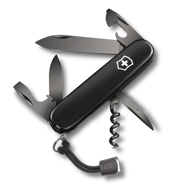 Нож перочинный VICTORINOX Spartan Onyx Black, 91 мм, 12 функций, чёрный, со шнурком в комплекте (Изображение 1)
