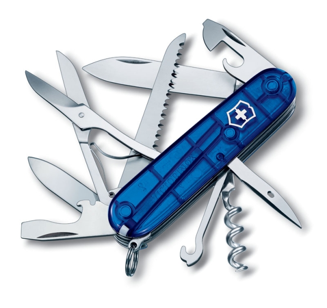 Нож перочинный VICTORINOX Huntsman, 91 мм, 15 функций, полупрозрачный синий (Изображение 1)