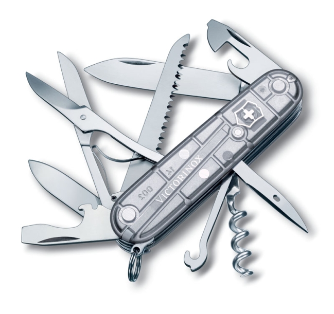 Нож перочинный VICTORINOX Huntsman, 91 мм, 15 функций, полупрозрачный серебристый (Изображение 1)
