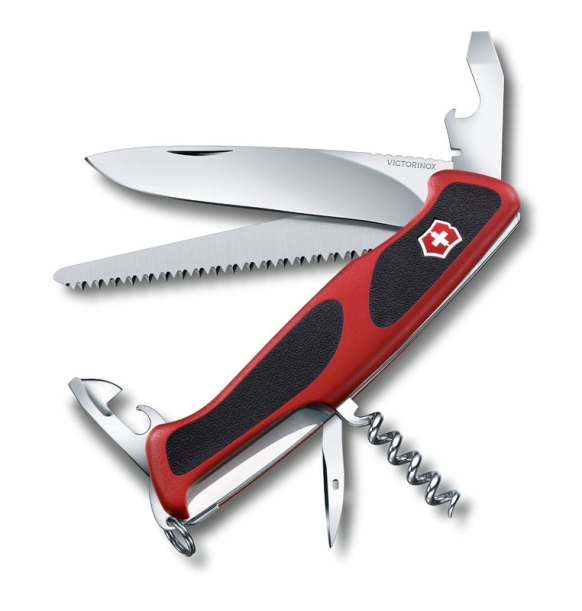 Нож перочинный VICTORINOX RangerGrip 55, 130 мм, 12 функций, с фиксатором лезвия, красный с чёрным (Изображение 1)