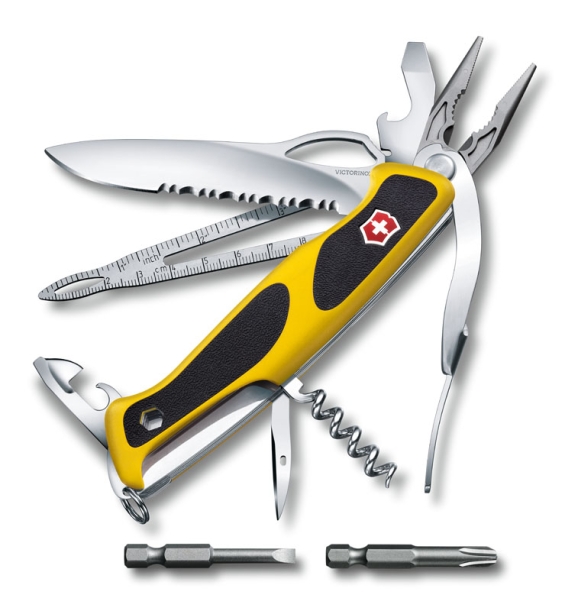 Нож перочинный VICTORINOX RangerGrip Boatsman, 130 мм, 22 функции, с фиксатором, жёлтый с чёрным (Изображение 1)